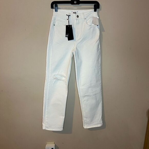 Paige Sarah Straight Ankle White Distressed Jeans - Picture 2 of 8